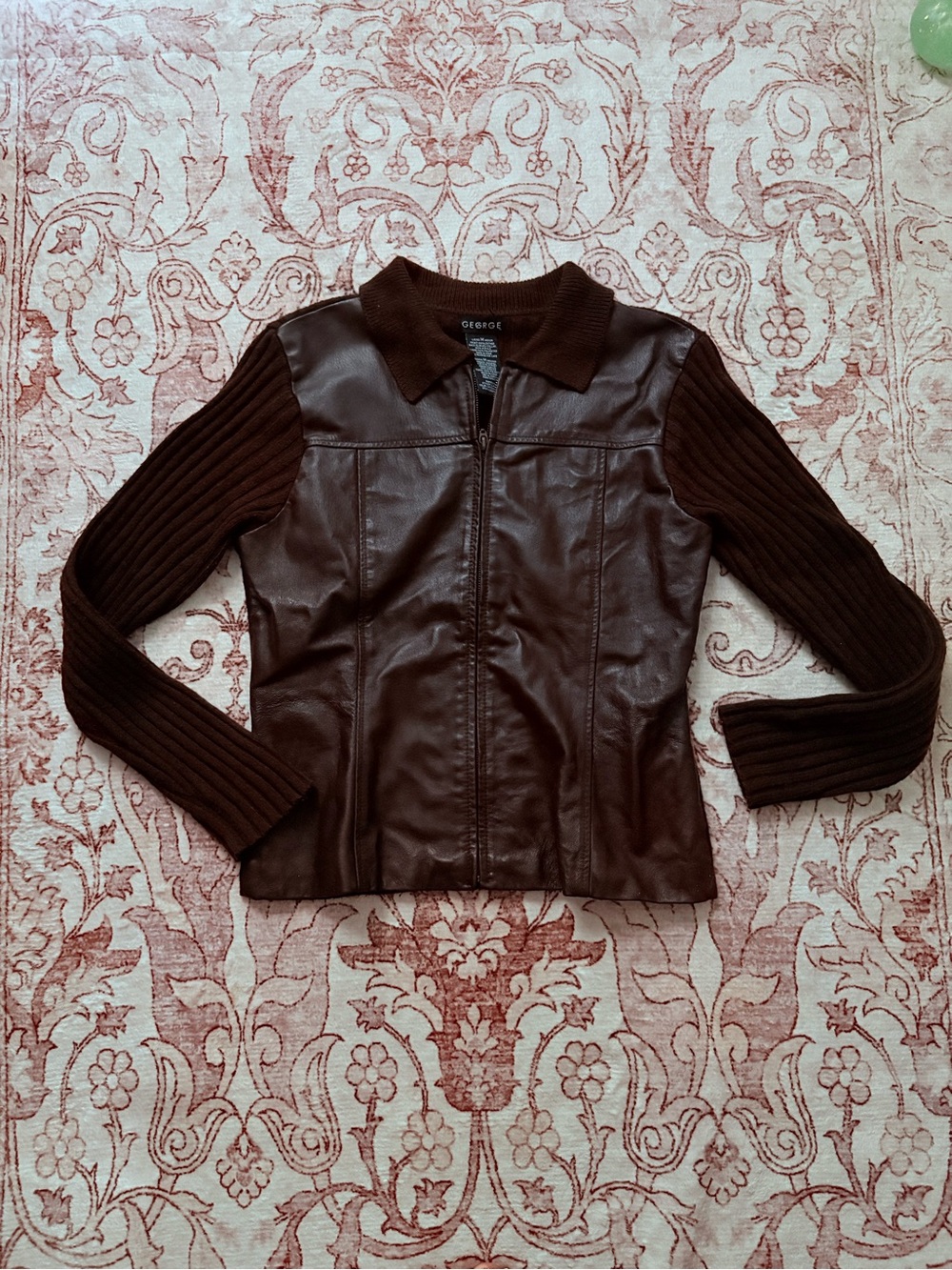 George Dark Brown Faux Leather Jacket with Knit Sleeves